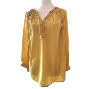 Chico’s 0.5 (6) Mustard Yellow Blouse 3/4 Sleeve Classic Officecore Corpcore